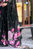 Beatific Floral Printed Saree In Black Georgette Fabric - women's fashion mart