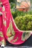 Fabulous Floral Printed Saree in Pink Georgette Fabric - women's fashion mart