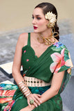 Gorgeous Look Floral Printed Saree In Dark Green Georgette Fabric - women's fashion mart