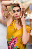 Yellow Floral Printed Saree with Ethereal Georgette Fabric - women's fashion mart