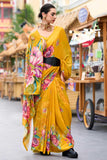 Yellow Floral Printed Saree with Ethereal Georgette Fabric - women's fashion mart