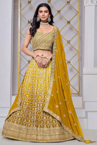 Chinnon Sangeet Wear Lehenga Choli In Yellow Color - women's fashion mart