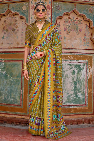 Soothing Art Silk Printed Saree In Mustard Color - women's fashion mart