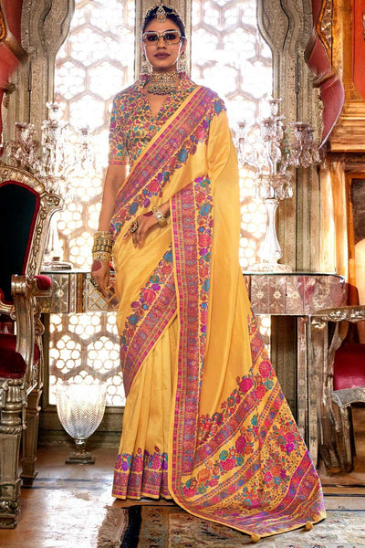 Trendy Art Silk Yellow Color Saree With Printed Work - women's fashion mart