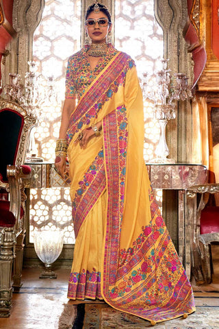 Trendy Art Silk Yellow Color Saree With Printed Work - women's fashion mart