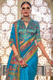 Amazing Printed Work On Cyan Color Art Silk Saree - women's fashion mart