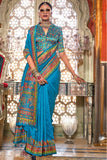 Amazing Printed Work On Cyan Color Art Silk Saree - women's fashion mart