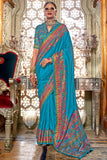 Amazing Printed Work On Cyan Color Art Silk Saree - women's fashion mart