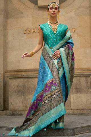 Sky Blue Color Viscose Fabric Beatific Printed Saree - women's fashion mart