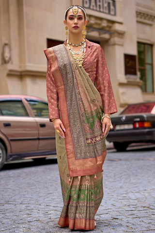 Beguiling Olive Color Viscose Fabric Printed Saree - women's fashion mart