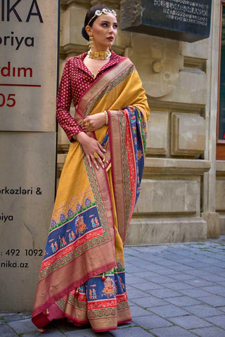 Tempting Viscose Fabric Yellow Color Printed Saree - women's fashion mart
