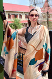 Beguiling Printed Work On Cream Color Satin Fabric Saree - women's fashion mart