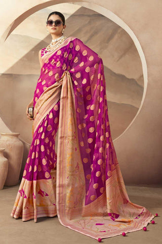 Entrancing Georgette Fabric Saree In Magenta Color With Printed Work - women's fashion mart
