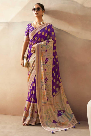 Radiant Printed Work On Purple Color Georgette Fabric Saree - women's fashion mart
