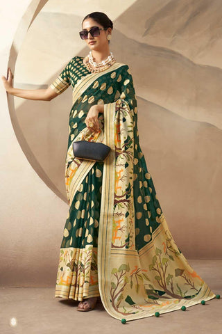 Excellent Georgette Fabric Dark Green Color Saree With Printed Work - women's fashion mart