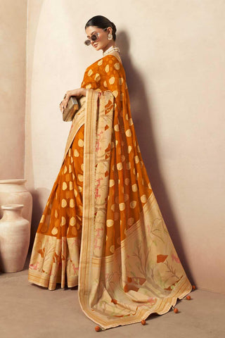 Mustard Color Printed Work On Georgette Fabric Beatific Saree - women's fashion mart