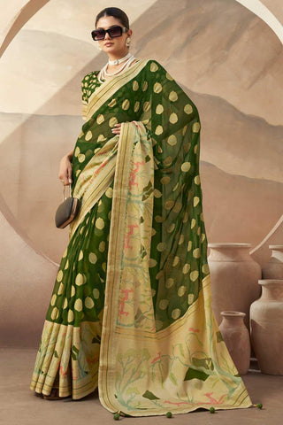 Incredible Printed Work On Georgette Fabric Green Color Saree - women's fashion mart