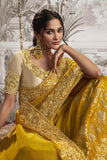 Appealing Heavy Embroidery Work Fancy Fabric Yellow Saree With Party Look Blouse.