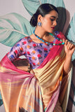 Ingenious Digital Printed Cream Color Satin Fabric Saree.