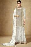 Chinon Fabric White Color Graceful Embroidered Palazzo Suit.