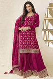 Nidhi shah Viscose Fabric Rani Color Elegant Jacquard Weaving Palazzo Suit.