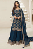 Nidhi shah Teal Color Viscose Fabric Enticing Jacquard Weaving Palazzo Suit.