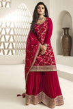 Nidhi shah Red Color Viscose Fabric Gorgeous Jacquard Weaving Palazzo Suit.