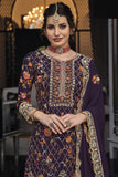 Art Silk Fabric Purple Color Fantastic Festive Look Palazzo Suit.