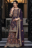 Art Silk Fabric Purple Color Fantastic Festive Look Palazzo Suit.