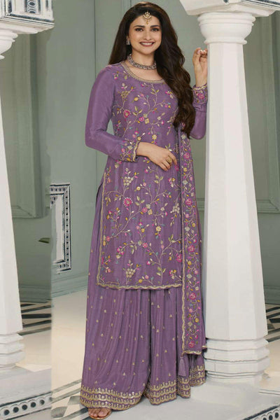Prachi Desai Lavender Color Glittering Viscose Fabric Palazzo Suit.