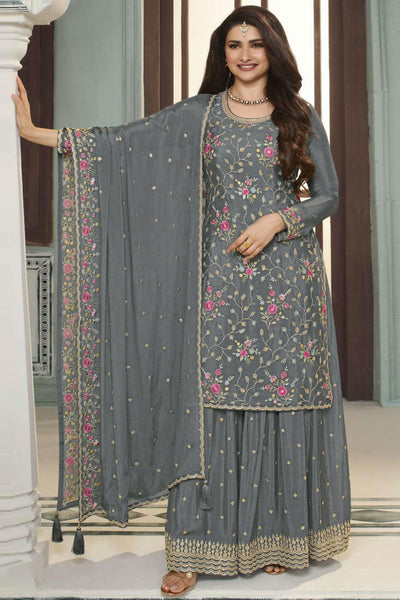 Prachi Desai Fascinating Grey Color Viscose Fabric Palazzo Suit.