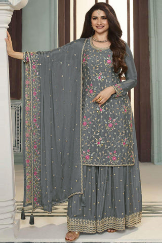 Prachi Desai Fascinating Grey Color Viscose Fabric Palazzo Suit.