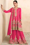 Vartika Singh Soothing Embroidered Work On Pink Color Chinon Fabric Palazzo Suit.