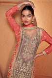Entrancing Chinon Fabric Readymade Palazzo Suit In Lavender Color.
