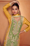Charming Sea Green Color Chinon Fabric Readymade Palazzo Suit.