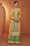 Charming Sea Green Color Chinon Fabric Readymade Palazzo Suit.