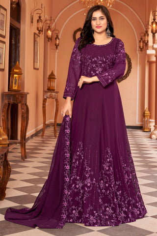 Alluring Function Wear Purple Color Georgette Anarkali Suit.