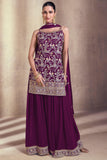 Diksha Singh Georgette Fabric Purple Color Function Wear Winsome Palazzo Suit.