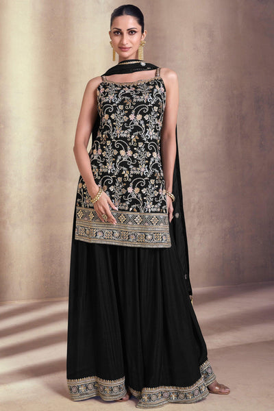 Diksha Singh Black Color Georgette Fabric Function Wear Awesome Palazzo Suit.