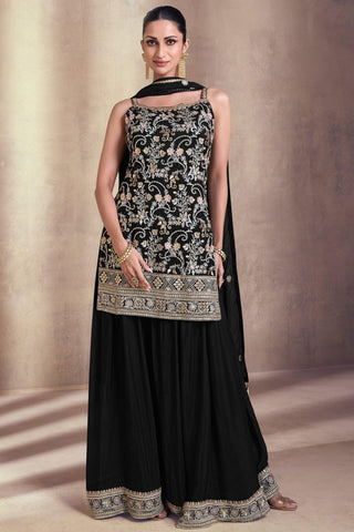 Diksha Singh Black Color Georgette Fabric Function Wear Awesome Palazzo Suit.