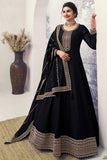 Prachi Desai Engaging Black Color Art Silk Fabric Embroidered Anarkali Suit - women's fashion mart