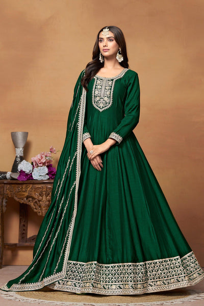 Art Silk Fabric Green Color Function Wear Elegant Anarkali Suit - women's fashion mart