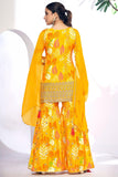 Radiant Printed Work On Yellow Color Chinon Fabric Sharara Suit - women's fashion mart