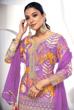Excellent Chinon Fabric Purple Color Sharara Suit With Printed Work - women's fashion mart