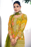Green Color Printed Work On Chinon Fabric Beatific Sharara Suit - women's fashion mart