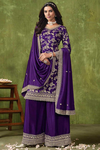 Purple Color Dola Silk Fabric Jacquard Work Classic Palazzo Suit - women's fashion mart