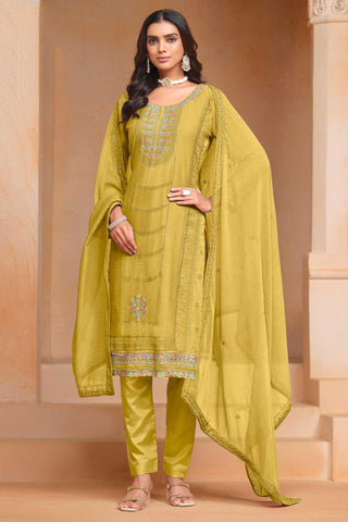Yellow Color Festive Wear Classic Organza Salwar Suit - women's fashion mart