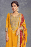 Yellow Color Printed Elegant Chinon Palazzo Suit - women's fashion mart