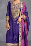 Purple Color Printed Classic Chinon Palazzo Suit - women's fashion mart