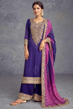 Purple Color Printed Classic Chinon Palazzo Suit - women's fashion mart